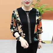 Rhinestone Print Casual Long-Sleeve Top