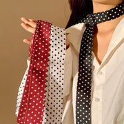 Polka Dot Silk Scarf for Women - Classic Korean Style