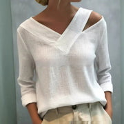 Elegant Off-The-Shoulder V-Neck Long Sleeve Top