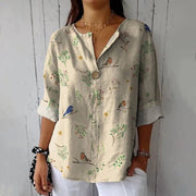 Chic Geometric Print Long-Sleeve Blouse