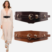 Wide Waist Belt Leather Coat with Pin Buckle