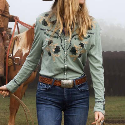 Floral Print Long-Sleeve Crew-Neck Top