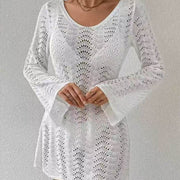 Women's Openwork Knit Long-Sleeve Beach Cover-Up