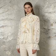 Retro Floral Puff Sleeve Top - Vintage Literary Blouse