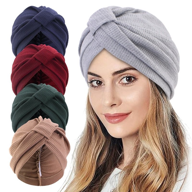 Stay Stylish with this Soft Knotted Waffle Weave Headscarf Hat