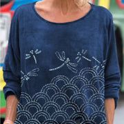 Women's 3D Digital Print Long-Sleeve Round-Neck Pullover Top