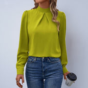 Elegant Women's Satin Long-Sleeve Button-Down Blouse
