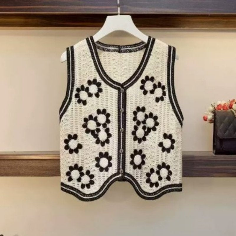 Sweet Knitted Vest for Women - Loose Fit, Crochet Style
