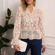 Women's Elegant Lace-Patchwork Long-Sleeve Top