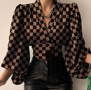 Elegant V-Neck Puff Sleeve Button Top for Women