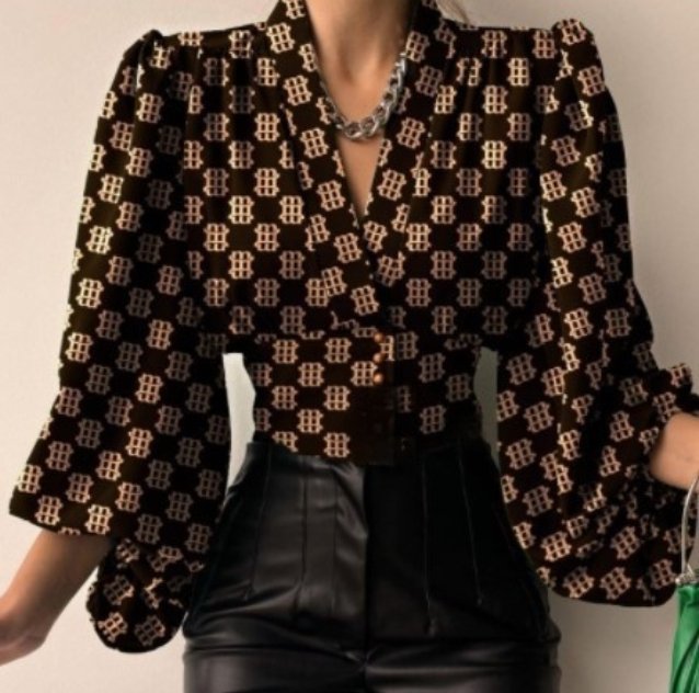Elegant V-Neck Puff Sleeve Button Top for Women
