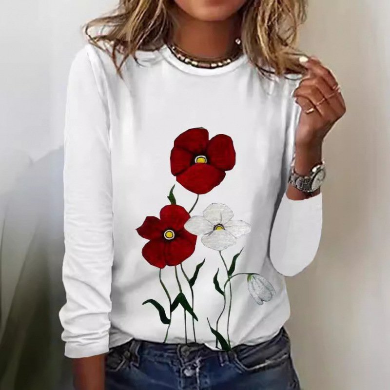 Women's Casual Striped Long-Sleeve Crewneck Top