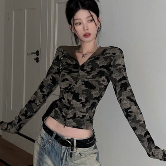 Women's Camouflage Long-Sleeve Hooded Jacket