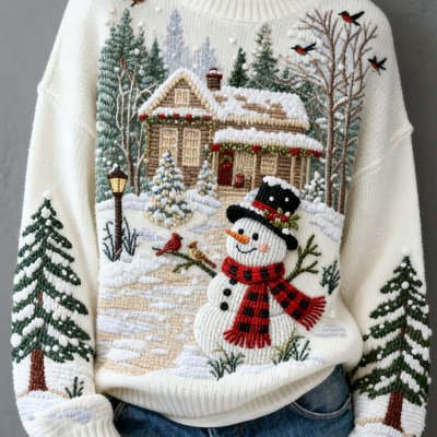 Women's Printed Loose Crew-Neck Casual Sweatshirt