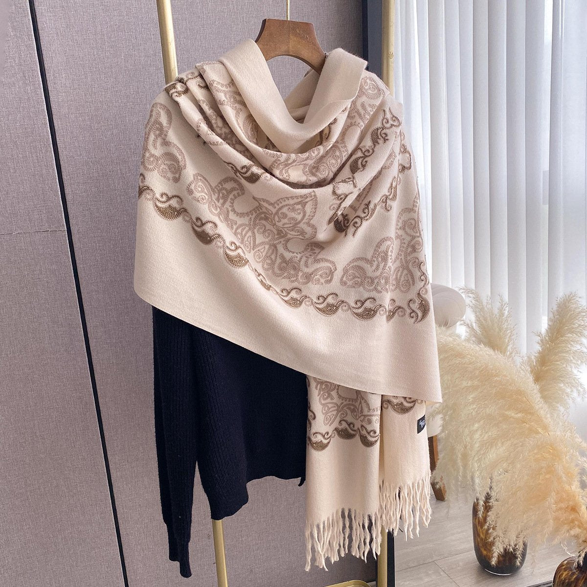 Warm Embroidered Shawl for Women, Dual-Use Scarf Wrap
