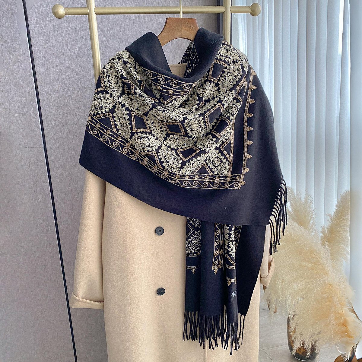 Geometric Jacquard Shawl for Women