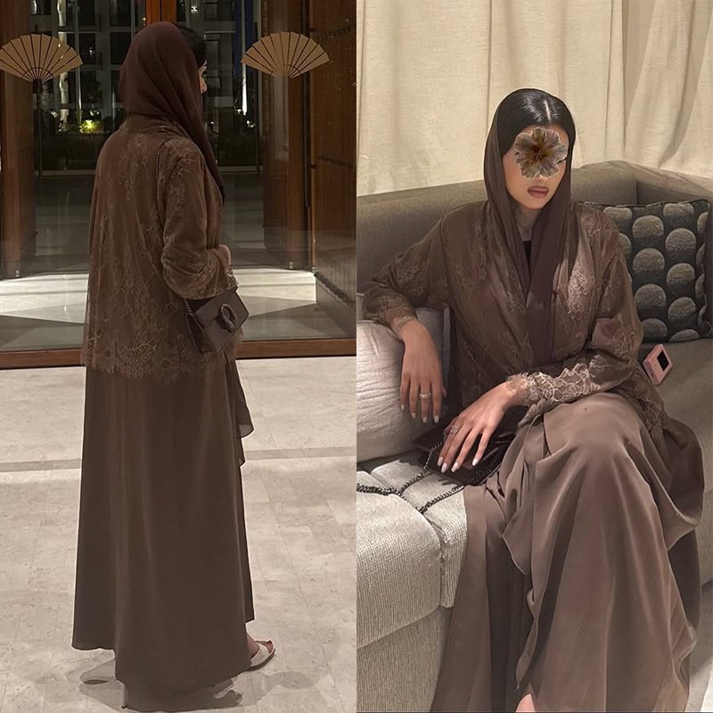 Elegant Middle Eastern Lace Patchwork Cardigan Robe