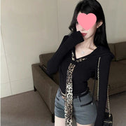Chic Hooded Patchwork Long-Sleeve Top for Women