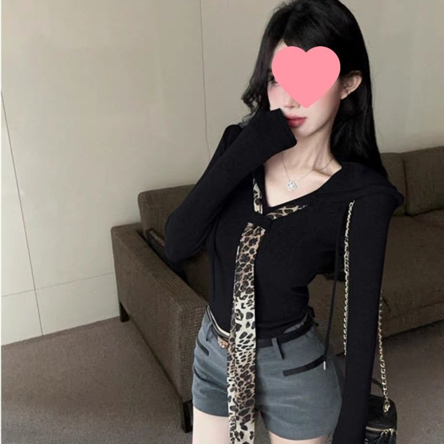 Chic Hooded Patchwork Long-Sleeve Top for Women
