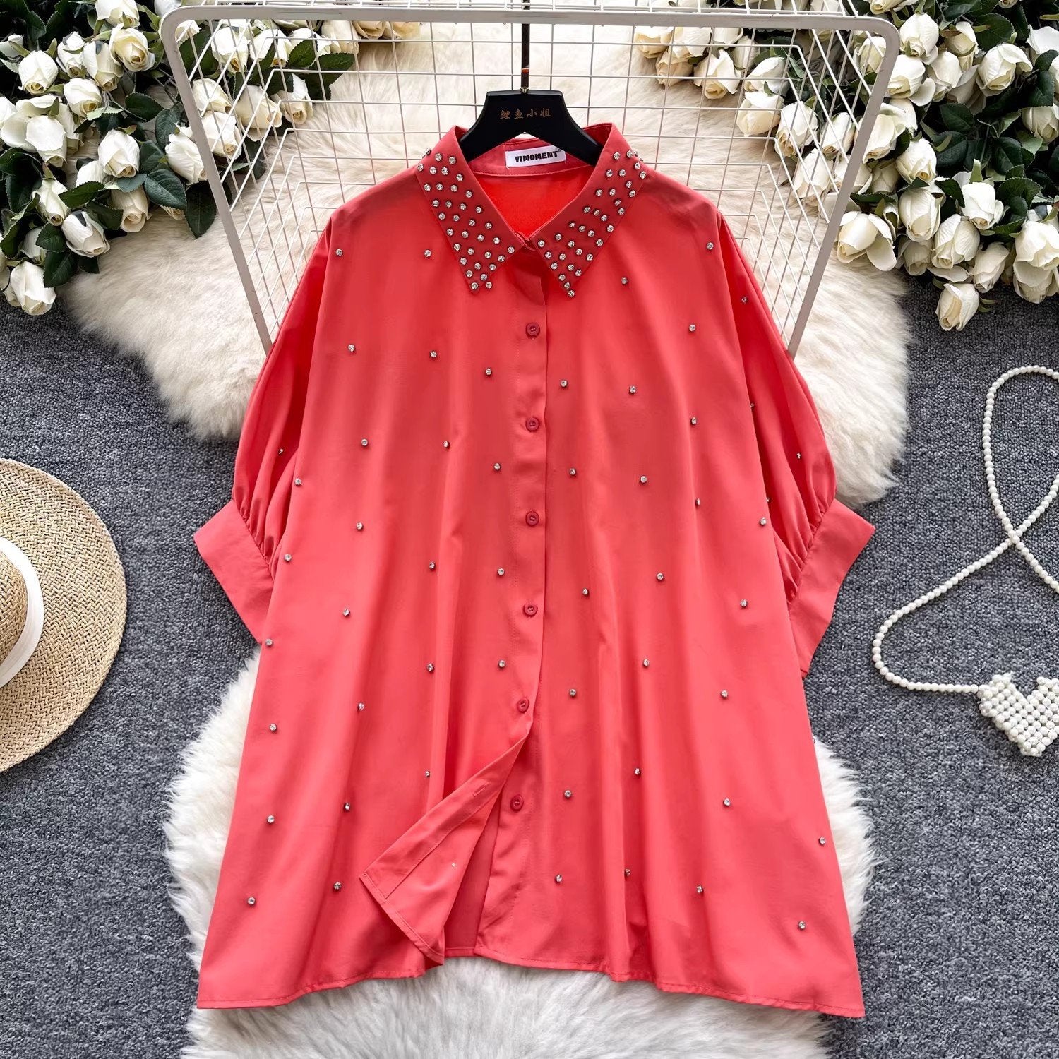 Women's Casual Color-Blocked Batwing Sleeve Blouse