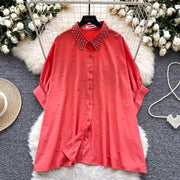 Women's Casual Color-Blocked Batwing Sleeve Blouse