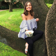 Striped Halter Backless Blouse with Flared Sleeves