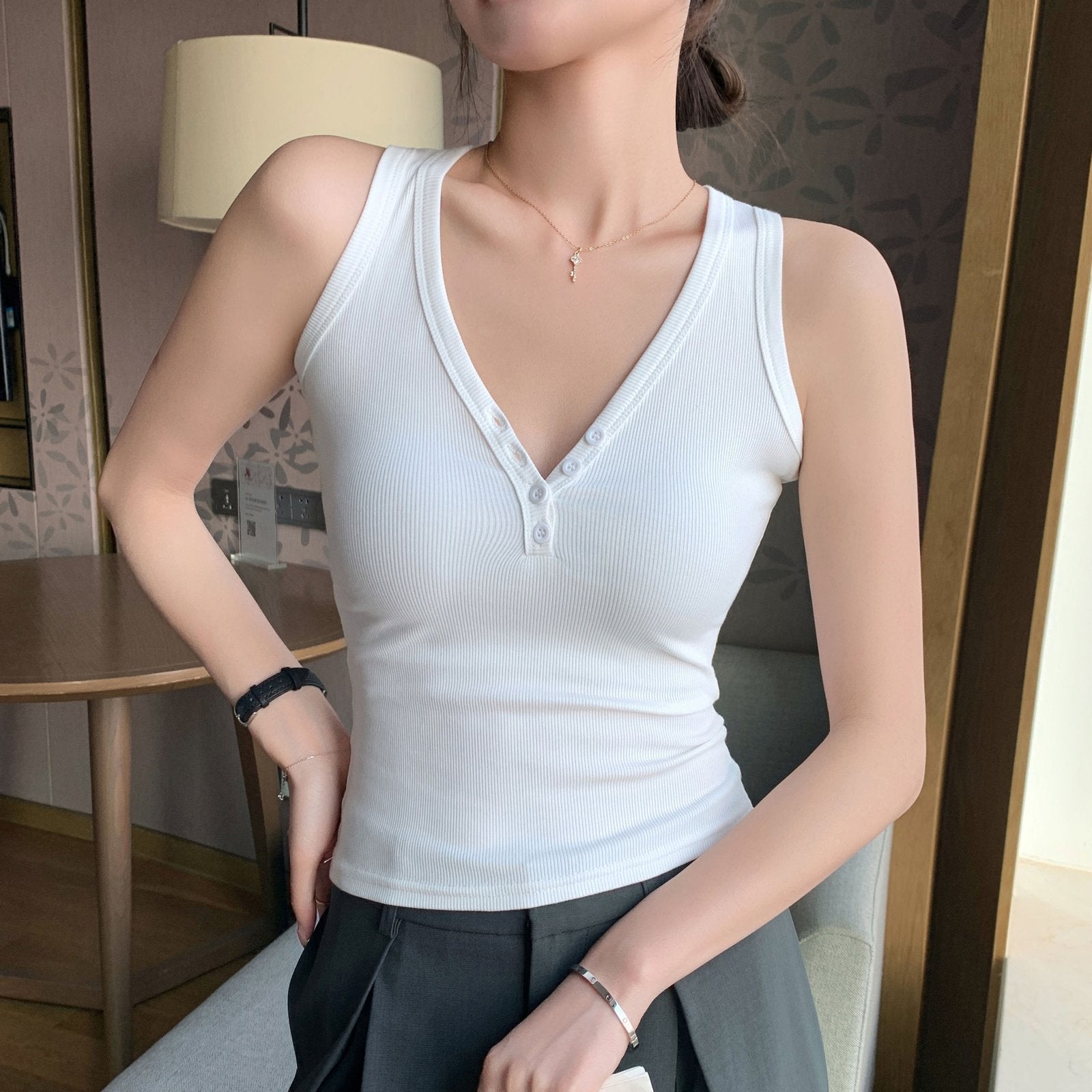 V Neck Slip Vest Women's Top, 4 Colors, High Stretch Viscose Fiber