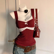 Burgundy Lace Trimmed Vest Waistcoat Top