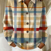 Colorful Big-Check Loose-Fit Long Sleeve Top for Women