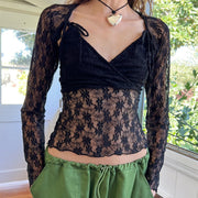 Women's Slim-Fit Lace V-Neck Long Sleeve Top