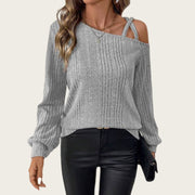 Chic Square Collar Striped Long Sleeve Casual Top