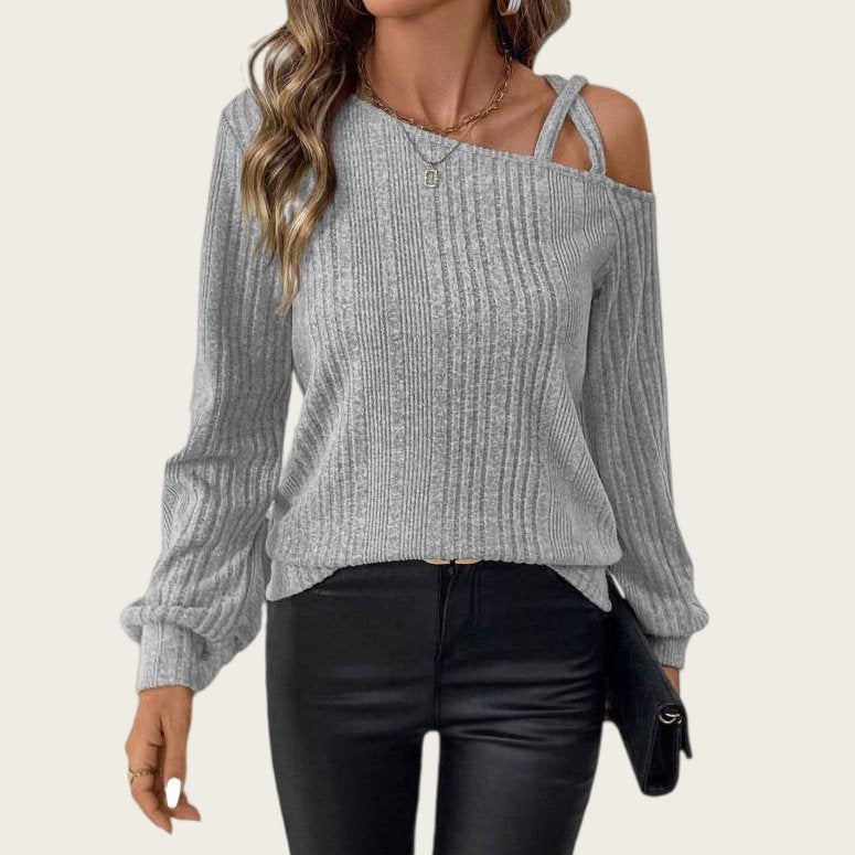 Chic Square Collar Striped Long Sleeve Casual Top