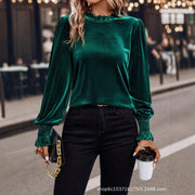 Women's Loose Solid Knit Top Long Sleeve Retro Shirt