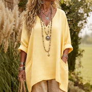 Casual V-Neck Long Sleeve Women's Asymmetric Top