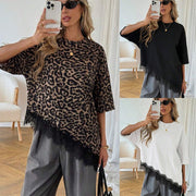 Leopard Lace Patchwork Short-Sleeve Top
