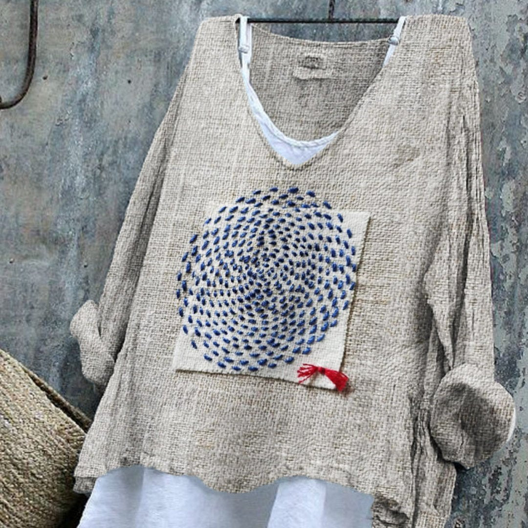 Women's Printed Long-Sleeve Casual Loose Crew-Neck Top