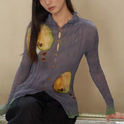 Chic Printed Mesh Long-Sleeve Slimming Top