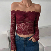 Chic Off-Shoulder Lace Patchwork Slim Fit Top