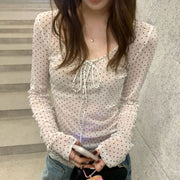 Spicy Girl Mesh Long‑Sleeve T‑Shirt – Bold Polka Dot Print