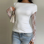 Elegant Lace Patchwork Long‑Sleeve Top