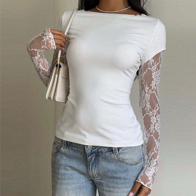 Elegant Lace Patchwork Long‑Sleeve Top
