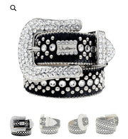 Glamorous Rhinestone Belt with Leather