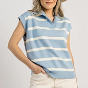 Petite Striped Sleeveless Lapel Sweater – Elegant Casual Top