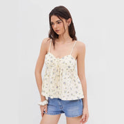 Floral Camisole Top Spaghetti Strap Sweet and Versatile