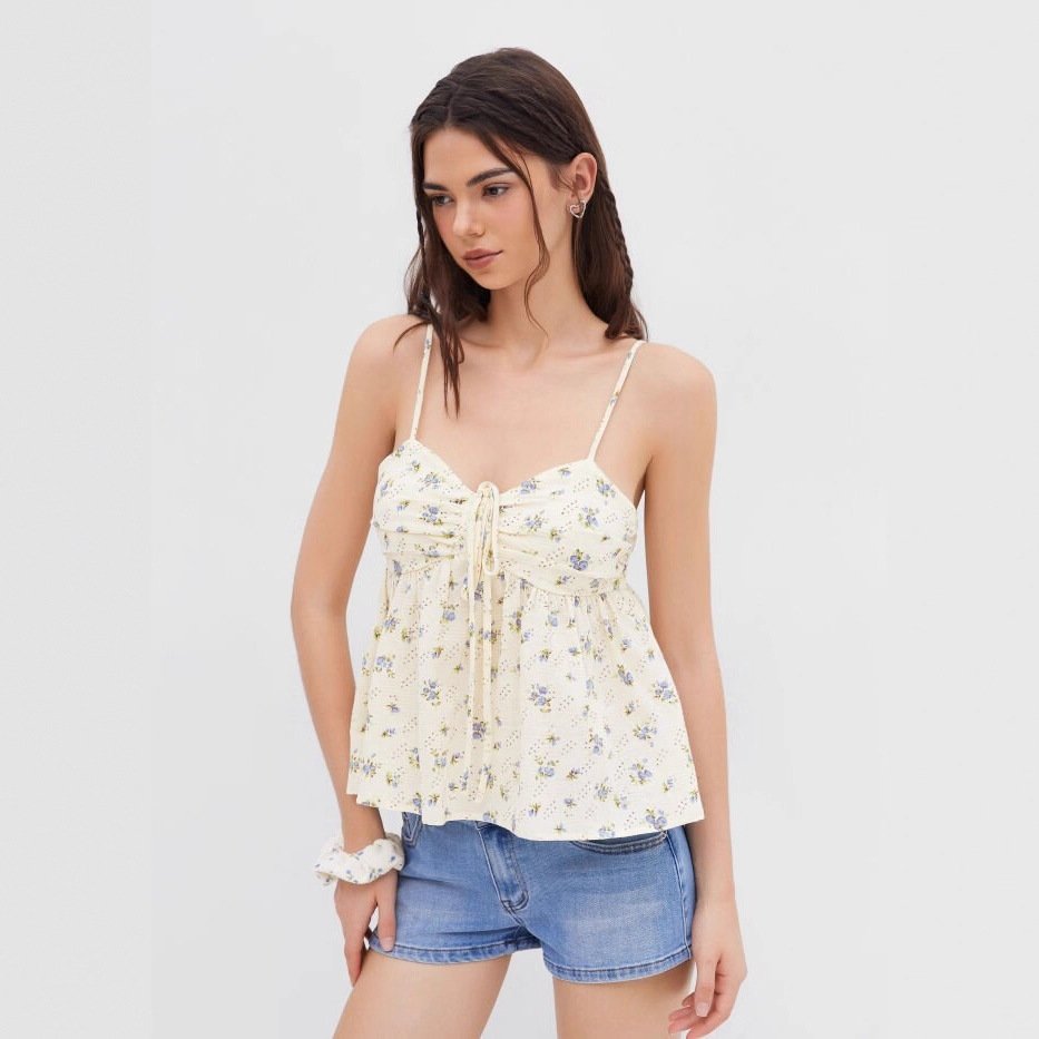 Floral Camisole Top Spaghetti Strap Sweet and Versatile