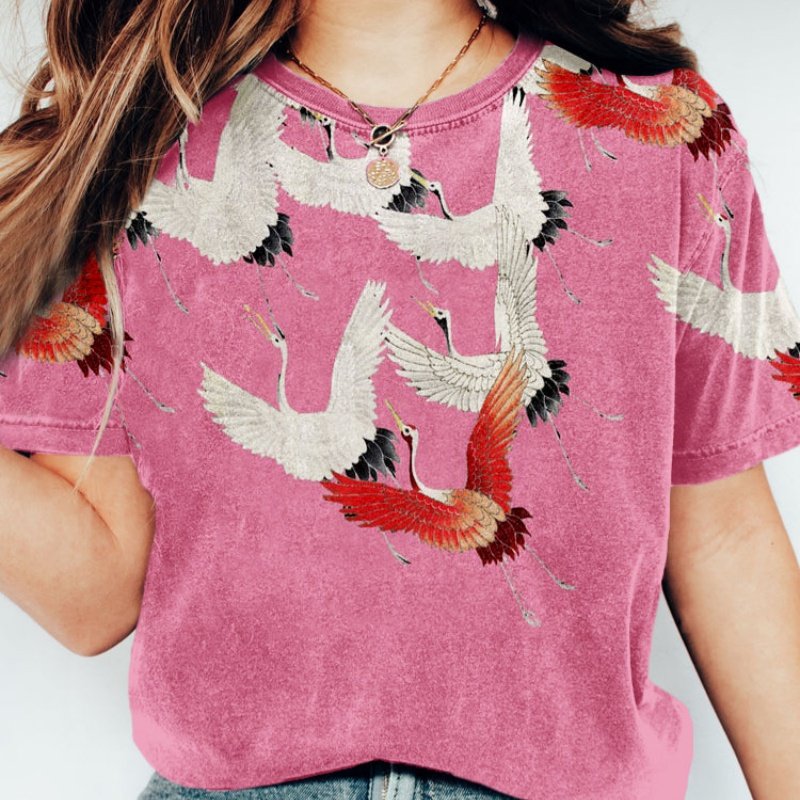 Women's Loose Casual 3D Print Short Sleeve Crewneck T-Shirt