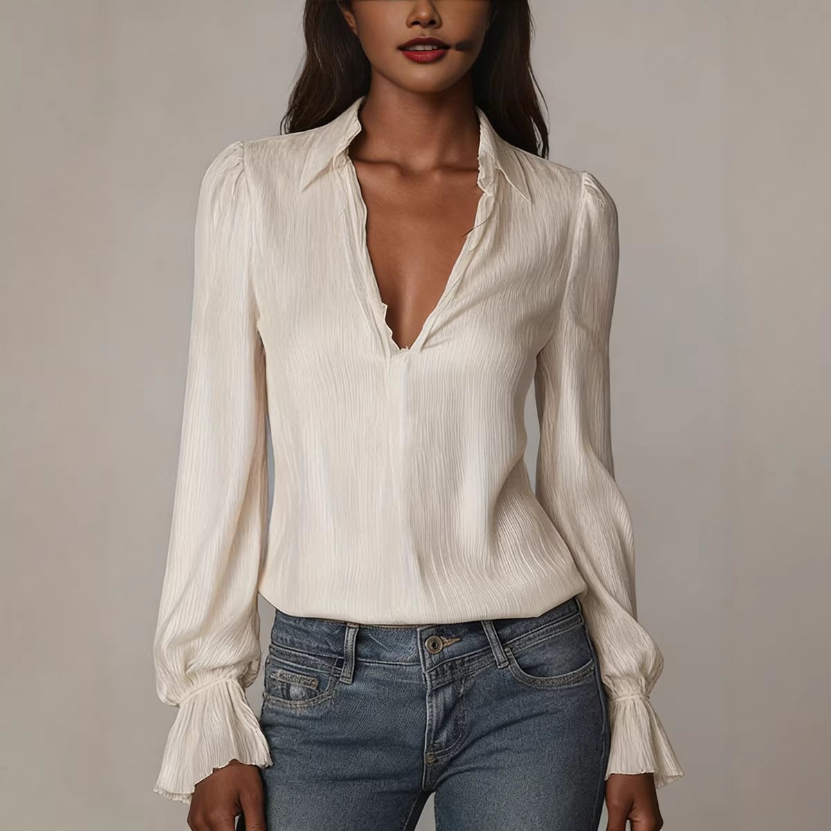 Elegant Long-Sleeve Casual Solid Top for Women