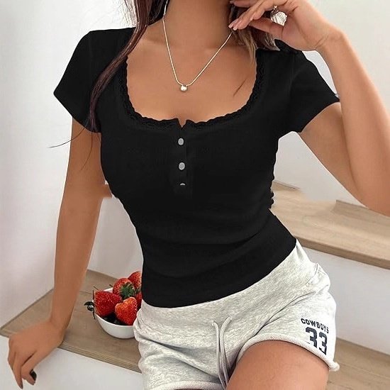 Chic Lace Trim Tops