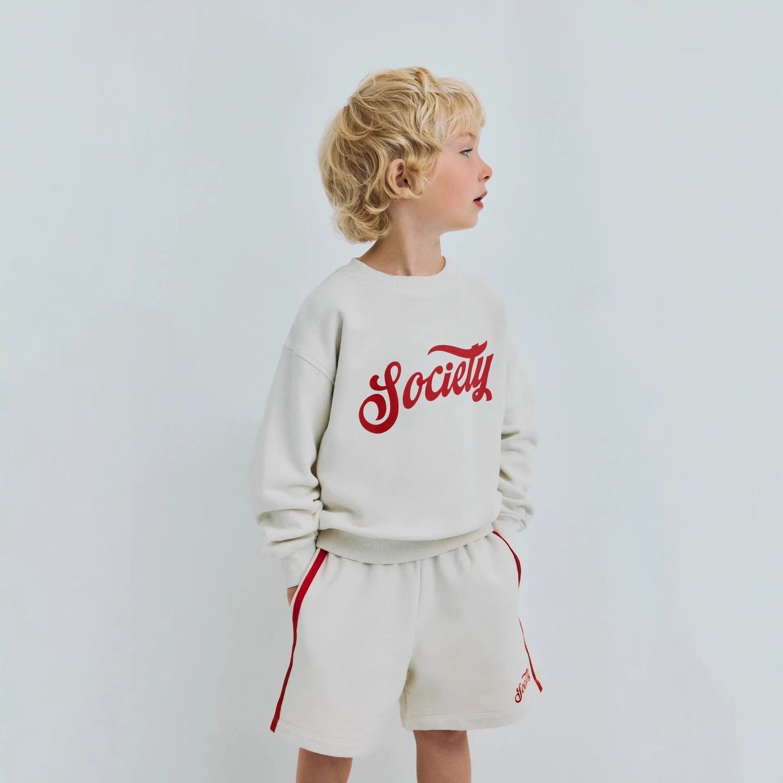 Kids' Striped Sportswear Set: Fleece-Lined Hoodie & Short-Sleeve Top with Shorts