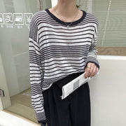 Cozy Women's Long-Sleeve Knit Sweater - Striped Pullover